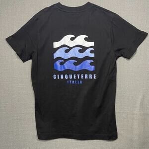 Cinque Terre Italia Tee Mens Medium Black Coastal Travel Graphic Shirt M